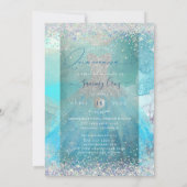 ホログラフィック キンセアニエラ アクアブルー 水彩ドレス 招待状 (裏面)
