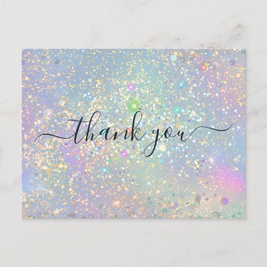 ホログラフィック グラム グリッター エレガント スパークル サンクス ポストカード (正面)