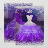 ホログラフィック グリッター ウルトラ ヴィオレット キンセアニエラ ドレス 招待状 (正面/裏面)