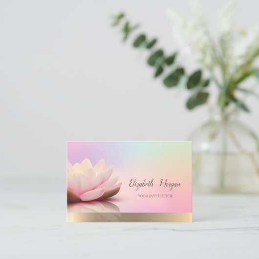 ホログラフィック・ゴールド、ロータス、ヨガ 名刺 (スタンド正面)
