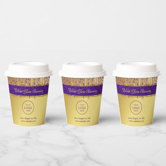 ホログラフィック シグネチャー スクリプト モダン ゴールド グリッター 紙コップ (複数)