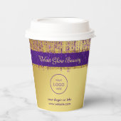 ホログラフィック シグネチャー スクリプト モダン ゴールド グリッター 紙コップ (正面)