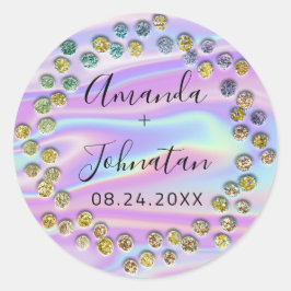 ホログラフィック シンプル ネーム 日付 ブラック ローズ ドット ラウンドシール