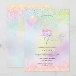 ホログラフィック スウィート16 ピンクダイヤモンド グリッター 招待状