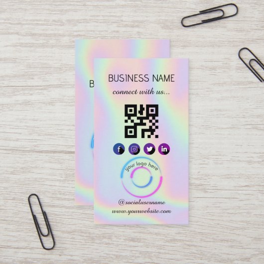 ホログラフィック – ソーシャルメディアQRコード名刺 名刺 (正面/裏面インサイチュ)