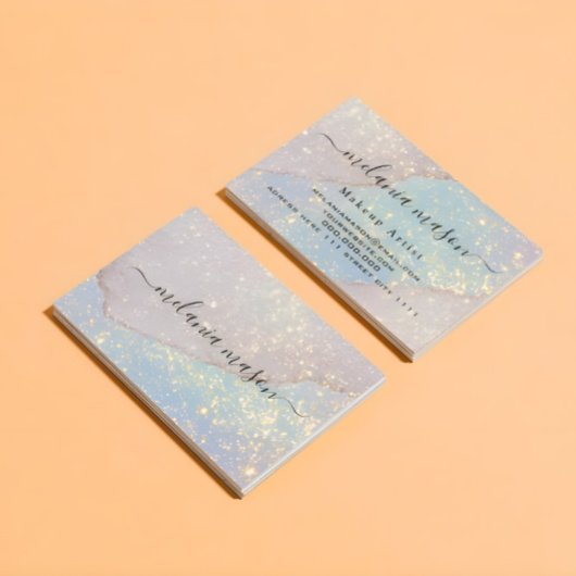 ホログラフィック パステル グリッター メイクアップ アーティスト エレガント 名刺