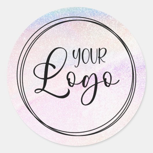 ホログラフィック フェイク グリッター レインボー ロゴ ラウンドシール (正面)