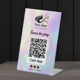 ホログラフィック ヘアサロン ロゴ Cashapp スキャンして支払う 台座サイン