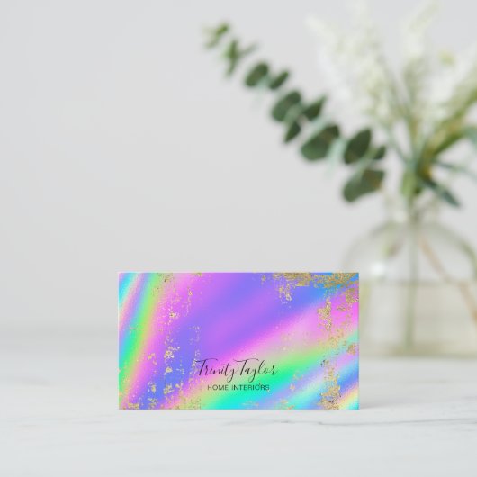 ホログラフィック・メタリック・レインボー&フェイク金ゴールド・リーフ 名刺 (スタンド正面)