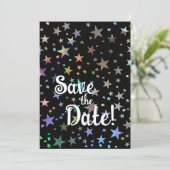 ホログラフィック レインボー スターズ ゲイ プライド ウェディング セーブザデート (スタンド正面)