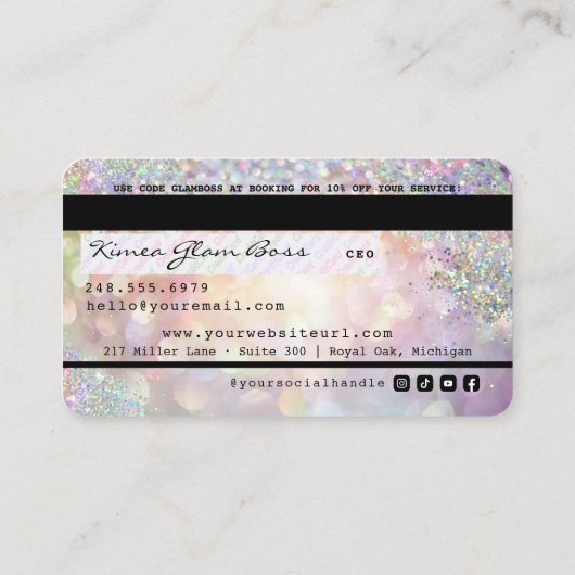 ホログラフィック《写真》ぼけ味メークアップアーティストMUAクレジットカード 名刺 (裏面)