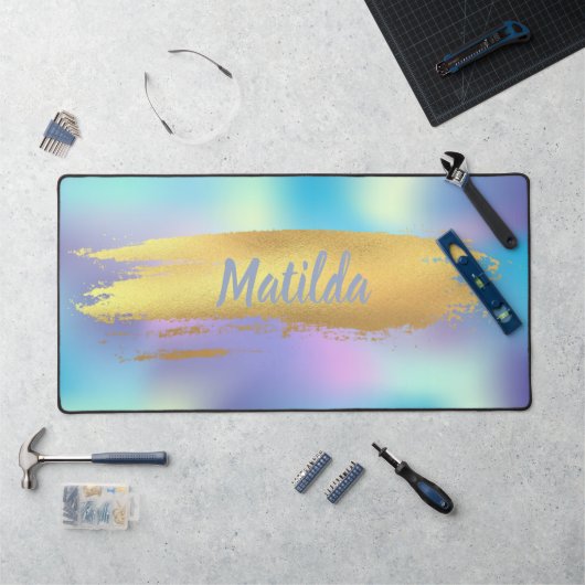 ホログラフィック – 金ゴールドデザイン、かわいい デスクマット (ワークステーション)