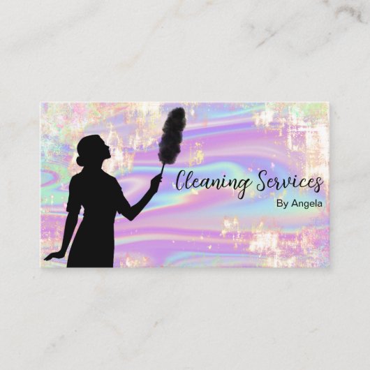 ホログラフィックOpalメイド清掃サービスグリッター 名刺 (正面)