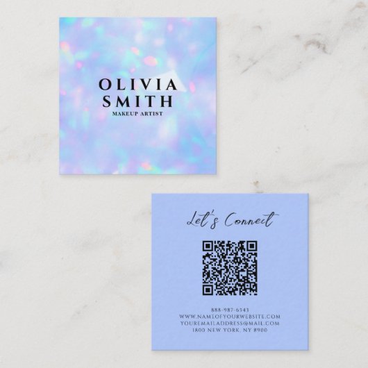 ホログラフィックQRコードレインボー美しいサロンきらめき スクエア名刺 (正面/裏面)