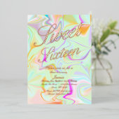 ホログラフィックSweet sixteen液体金ゴールドプレス 箔招待状 (立ち正面)