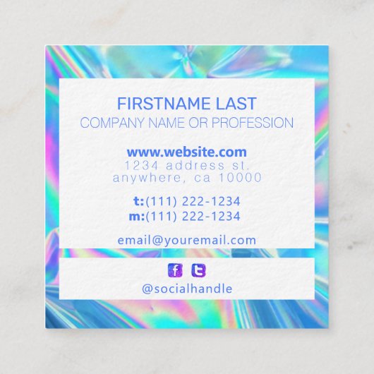 ホログラフィッモダンク化粧アーティストパステルレインボー スクエア名刺 (裏面)
