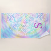 ホログラフィパーソナライズされたックパステルユニコーンレインボー ビーチタオル (正面)