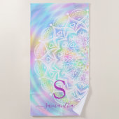 ホログラフィパーソナライズされたックパステルユニコーンレインボー ビーチタオル (正面)