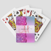 ホログラフィパーソナライズされたック虹色ピンクモノグラム トランプ (裏面)
