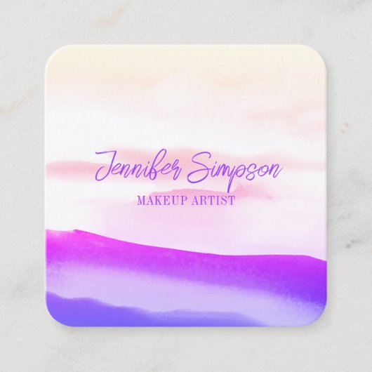 ホログラフィピンクおよび金ゴールド抽象芸術タイポグラフィ スクエア名刺 (正面)