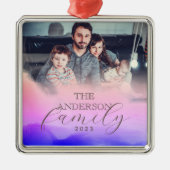 ホログラフィピンクパープルホログラフィー写真休日 メタルオーナメント (正面)