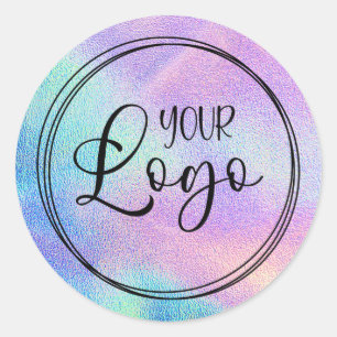 ホログラフィフェイクックアクアレインボーフォイルロゴ ラウンドシール