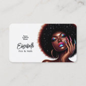 ホログラフィフェイクックアフロクイーンヘアと爪、 ネイルサロン 名刺 (正面)