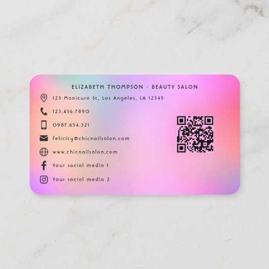 ホログラフィフェイクックアフロクイーンヘアと爪、 ネイルサロン 名刺 (裏面)