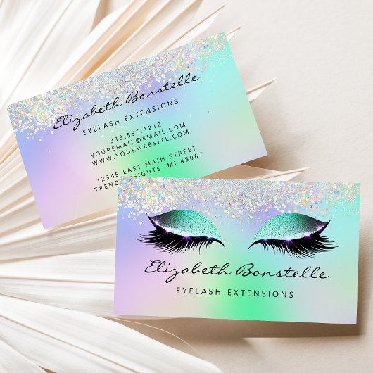 ホログラフィフェイクックグリッターアイズグリーンパープル 名刺