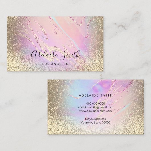 ホログラフィフェイクックグリッター流体大理石 名刺 (正面/裏面)