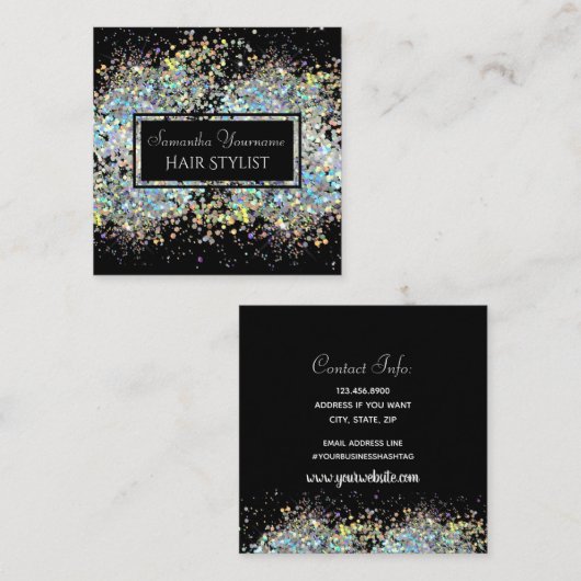 ホログラフィフェイクックグリッター美容師 スクエア名刺 (正面/裏面)
