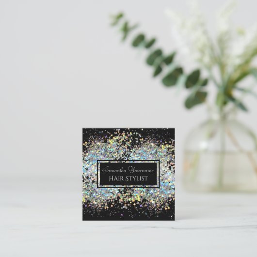 ホログラフィフェイクックグリッター美容師 スクエア名刺 (スタンド正面)