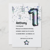 ホログラフィフェイクックバルーン1歳の誕生日招待状 招待状 (正面)