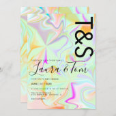 ホログラフィフェイクックピンクはっきりしたスクリプトタイポグラフィ 招待状 (正面/裏面)