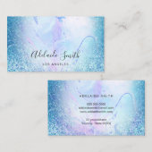 ホログラフィフェイクックブルーグリッター大理石 名刺 (正面/裏面)