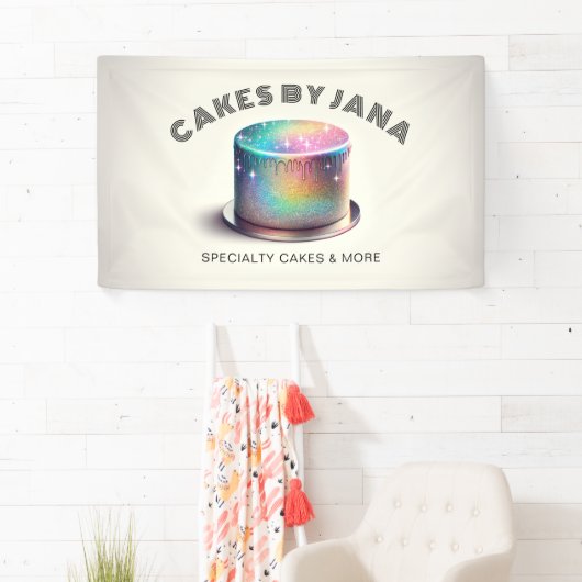 ホログラフィフェイクックレインボーグリッターケーキベーカリー 横断幕 (インサイチュ)