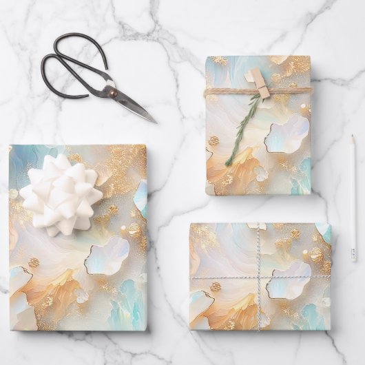 ホログラフィフェイクック光月石金ゴールド蝶 ラッピングペーパーシート (正面)