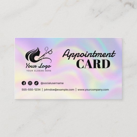 ホログラフィモダンックのヘアサロンロゴとソーシャルメディア 予約カード (裏面)