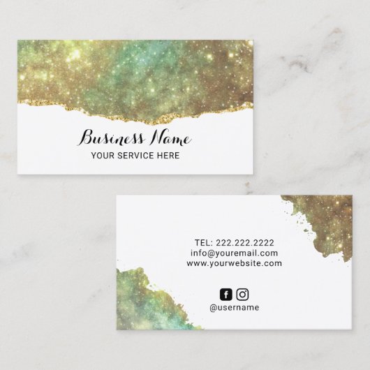 ホログラフィモダンックグリッターグラム金ゴールドサロン&スパ 名刺 (正面/裏面)