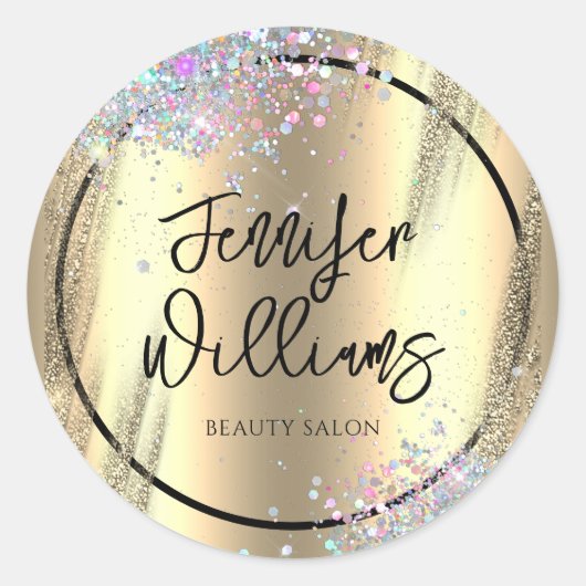 ホログラフィモダンックグリッターフェイクフォイル金ゴールド事業 ラウンドシール (正面)