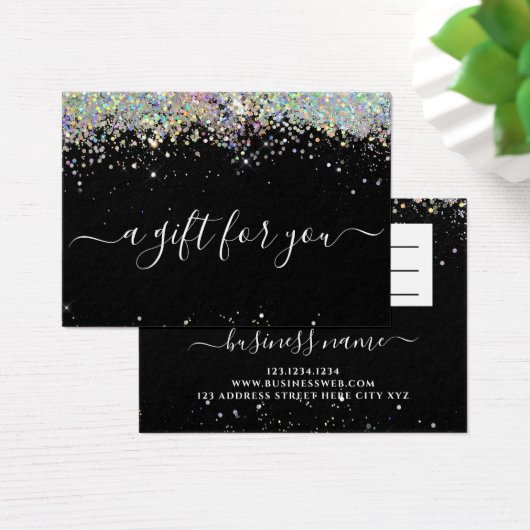 ホログラフィモダンックグリッターブラックギフト証明書 (デスク)