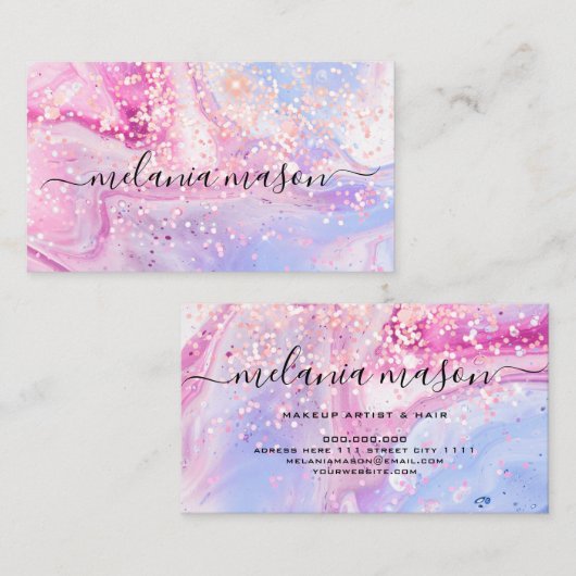 ホログラフィモダンックグリッターメイクアップアーティストガーリー 名刺 (正面/裏面)