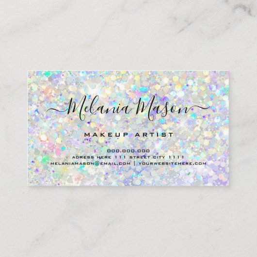 ホログラフィモダンックグリッターメイクアップアーティストパステル 名刺 (裏面)