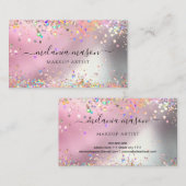ホログラフィモダンックグリッターメイクアップアーティストピンク 名刺 (正面/裏面)