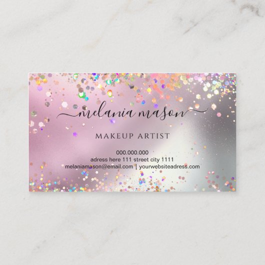 ホログラフィモダンックグリッターメイクアップアーティストピンク 名刺 (裏面)