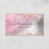 ホログラフィモダンックグリッターメイクアップアーティストピンク 名刺 (正面)