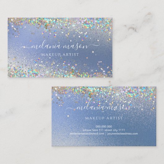 ホログラフィモダンックグリッターメイクアップアーティストブルー 名刺 (正面/裏面)