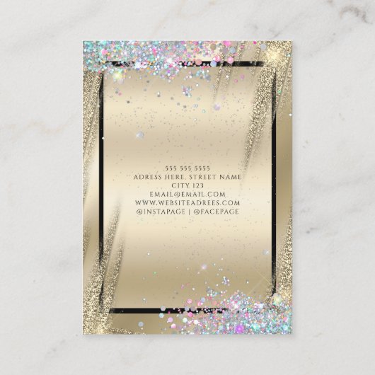 ホログラフィモダンックグリッター金属金ゴールド美しい 名刺 (裏面)