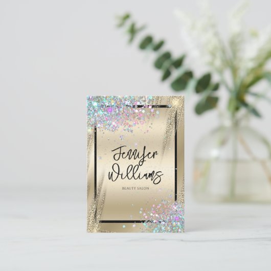 ホログラフィモダンックグリッター金属金ゴールド美しい 名刺 (スタンド正面)