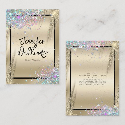 ホログラフィモダンックグリッター金属金ゴールド美しい 名刺 (正面/裏面)